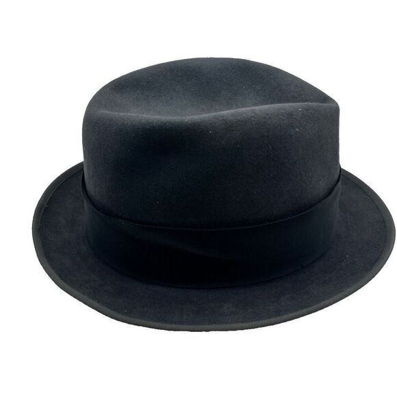 Vintage‎ 1950s John B. Stetson Royal De Luxe Black Fedora Hat  Size 7-1/4 - Picture 3 of 8